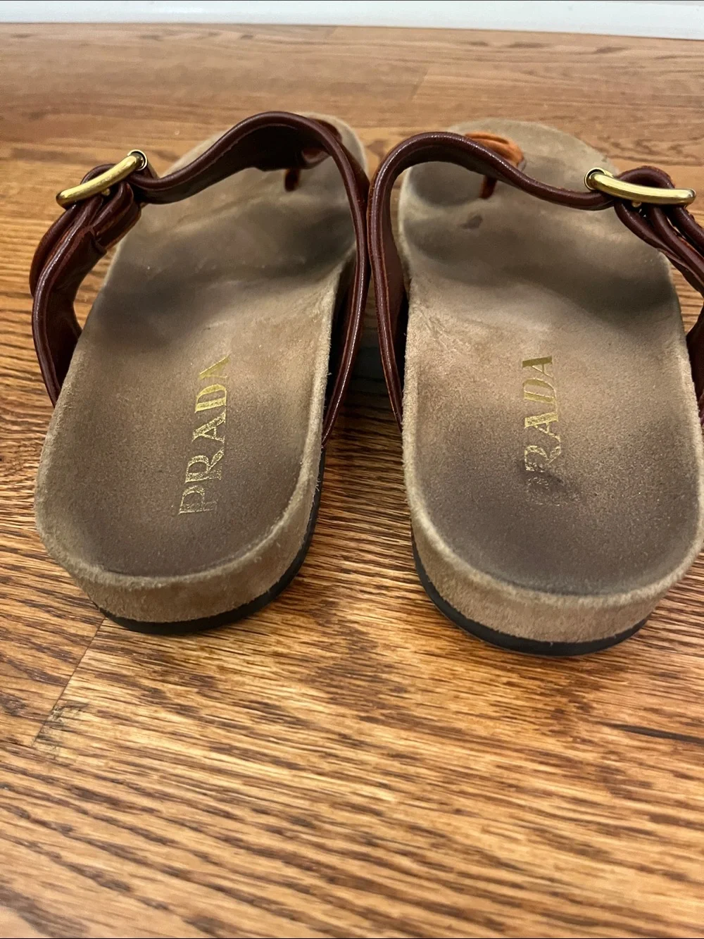 Women's Prada Velvet Leather Buckle Thong Sandals Size 39